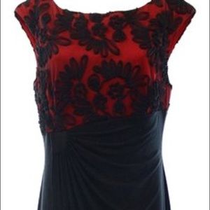 Black & Red Tulip Hem Faux Wrap Gown